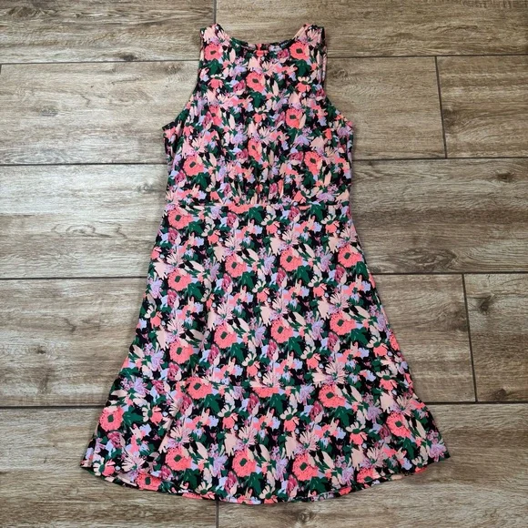 J Crew Mercantile Ruched Waist Dress Size 4 Neon Floral Flounce - Picture 7 of 16